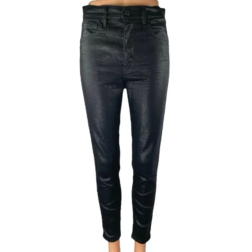 Levi's Women's Black Snakeskin Faux Leather High Waist Skinny Trousers Pants 27
